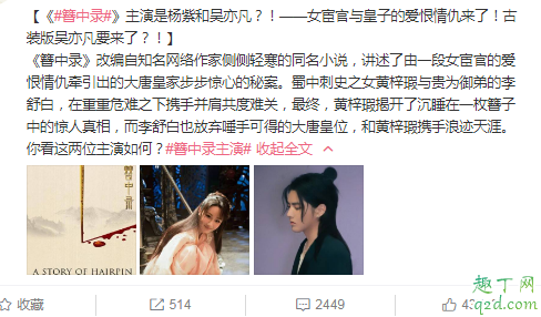 簪中录男主女主是杨紫吴亦凡吗 簪中录演员杨紫和吴亦凡是真的吗2