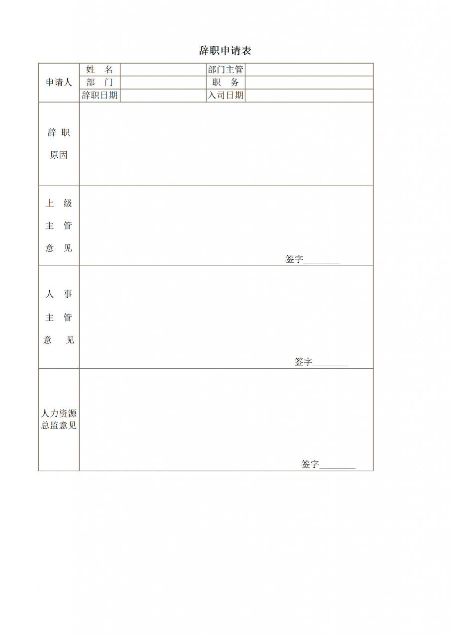 离职表格模板电子版（正规离职手续表格）