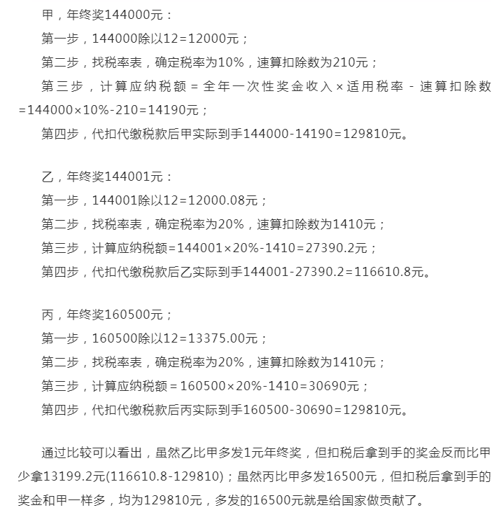 全年一次性奖金税率表最新消息（一次性奖金税费计算公式）