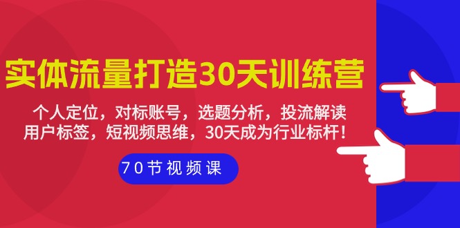 30天实体店铺流量打造训练营：个人定位，对标账号，选题分析，投流解读-70节