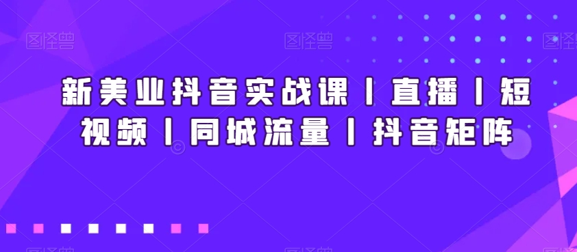 新美业抖音实战教程丨直播丨短视频丨同城流量丨抖音矩阵