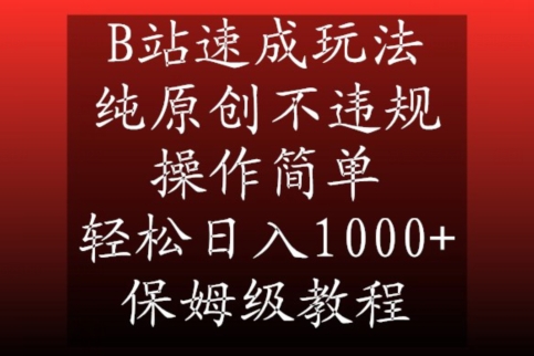 B站小众视频赛道速成玩法，纯原创不违规，操作简单，轻松日入1000+，保姆级教程