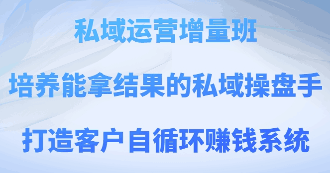 私域运营增量班，培养能拿结果的私域操盘手，打造客户自循环赚钱系统