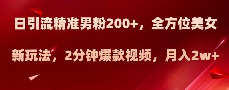 新玩法日引流精准男粉200 ，全方位美女新玩法，2分钟爆款视频，月入2W 【揭秘】