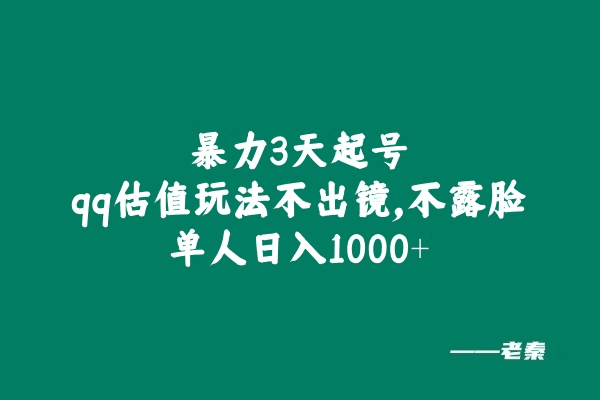 全新暴力3天起号qq估值玩法，不出镜，不露脸，单人日入1000+