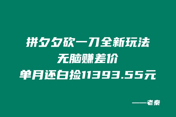 拼夕夕砍一刀全新玩法，无脑赚差价，单月还白捡11393.55元