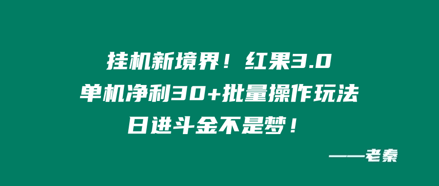 挂机新境界！红果3.0，单机净利30+批量操作玩法，日进斗金不是梦