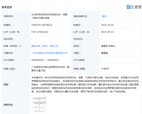 避免单删尴尬 腾讯公开“社交账号单向好友检测”相关专利