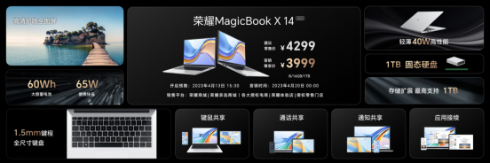 荣耀笔记本三叉戟首秀，荣耀MagicBook14系列2023上市，首销优惠价4999元起