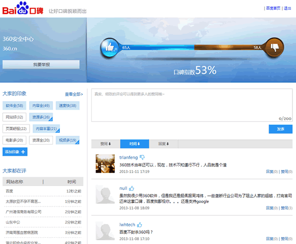 百度口碑上线：网友给网站打分的系统