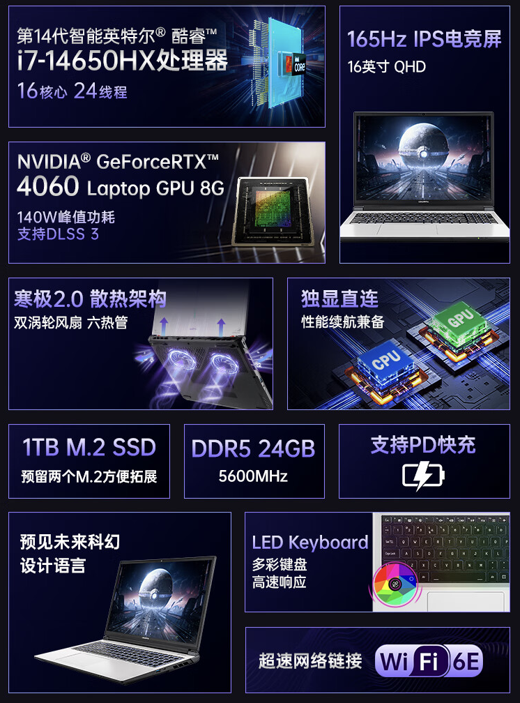 七彩虹隐星 P16 TA 游戏本配置上新：i7-14650HX + 24G + 1T + RTX4060 售 6899 元