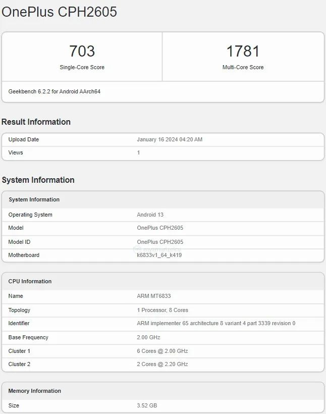 揭秘一加 Nord N30 SE 手机性能：搭载天玑 6020 SoC 和4GB内存跑分表现披露