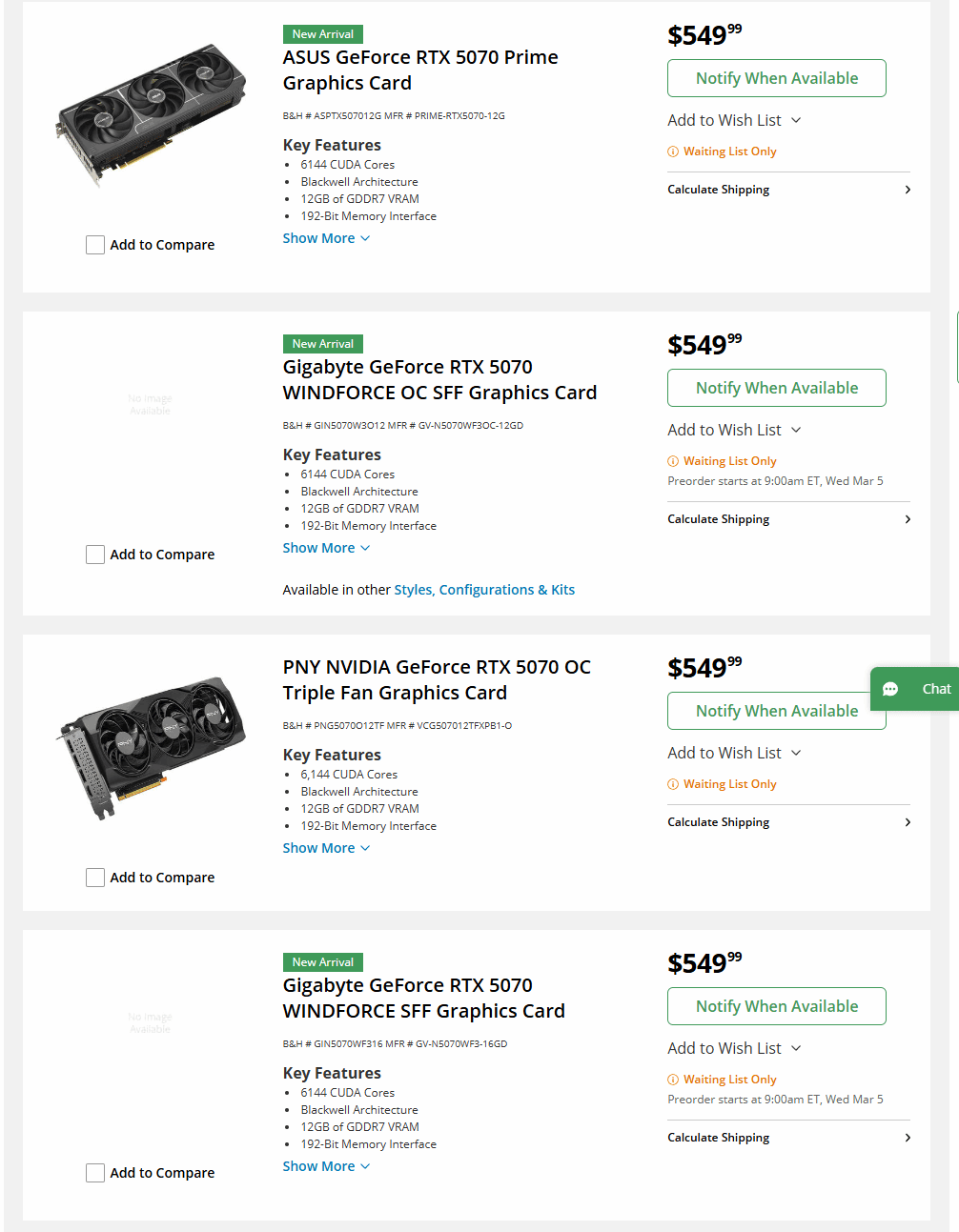 5070开售在即 各品牌标准版OC版原价开售 没有增幅