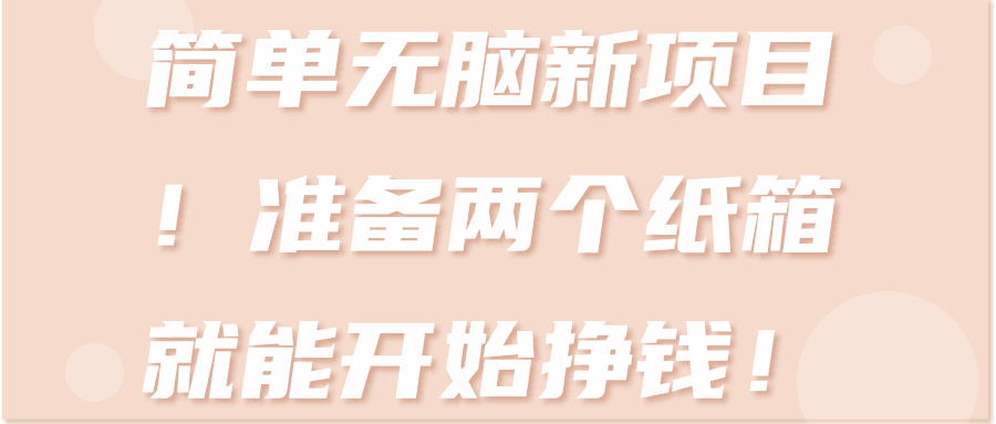 简单无脑新项目！准备两个纸箱就能开始挣钱！【视频教程】