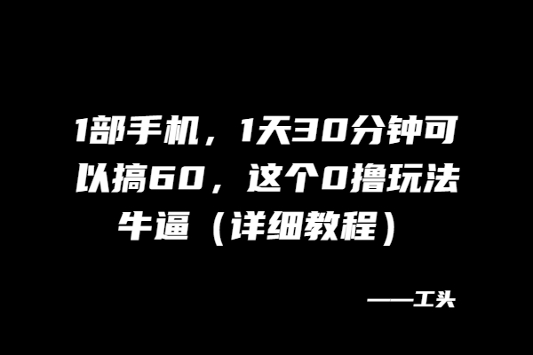 1部手机，1天30分钟可以搞60，这个0撸玩法牛逼（详细教程）