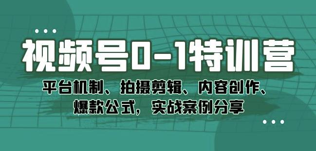 视频号0-1特训营的实战技巧：平台机制、拍摄剪辑、内容创作、爆款公式，实战案例分享