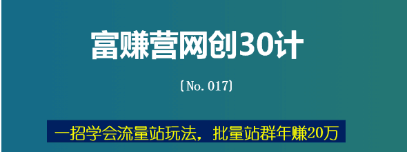 一招学会流量站玩法，批量站群年赚20万（富赚营网创30计017）
