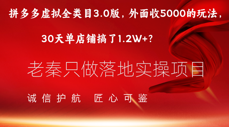 拼多多虚拟全类目3.0版，收5000的玩法30天单店铺搞了1.2W+？