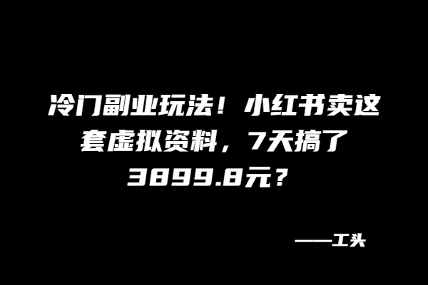 冷门副业玩法！小红书卖这套虚拟资料，7天搞了3899.8元？
