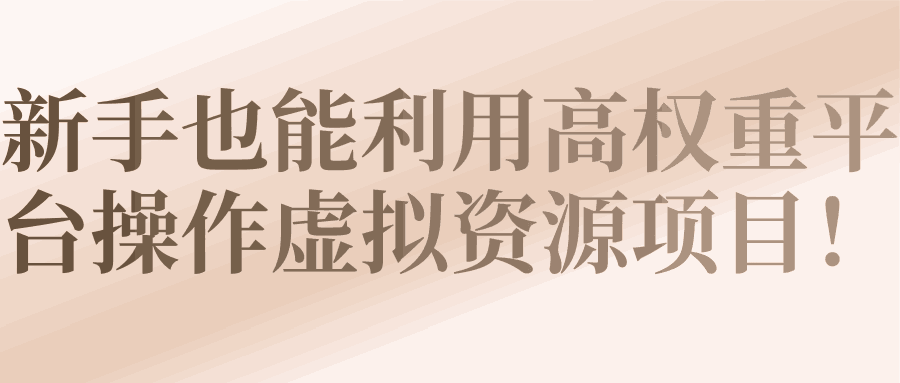 新手也能利用高权重平台操作虚拟资源项目！【视频教程】