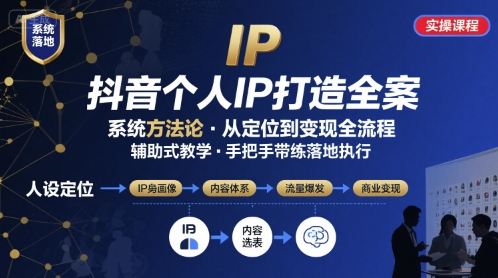 抖音个人IP系统落地实操大课，实操课程，辅助落地