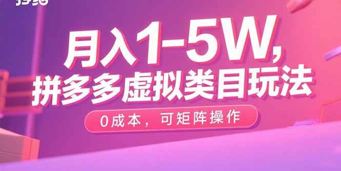 月入1-5W，拼多多虚拟类目玩法，0成本，可矩阵操作