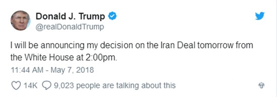 特朗普或将“撕毁”伊核协议 金价受利震荡上行