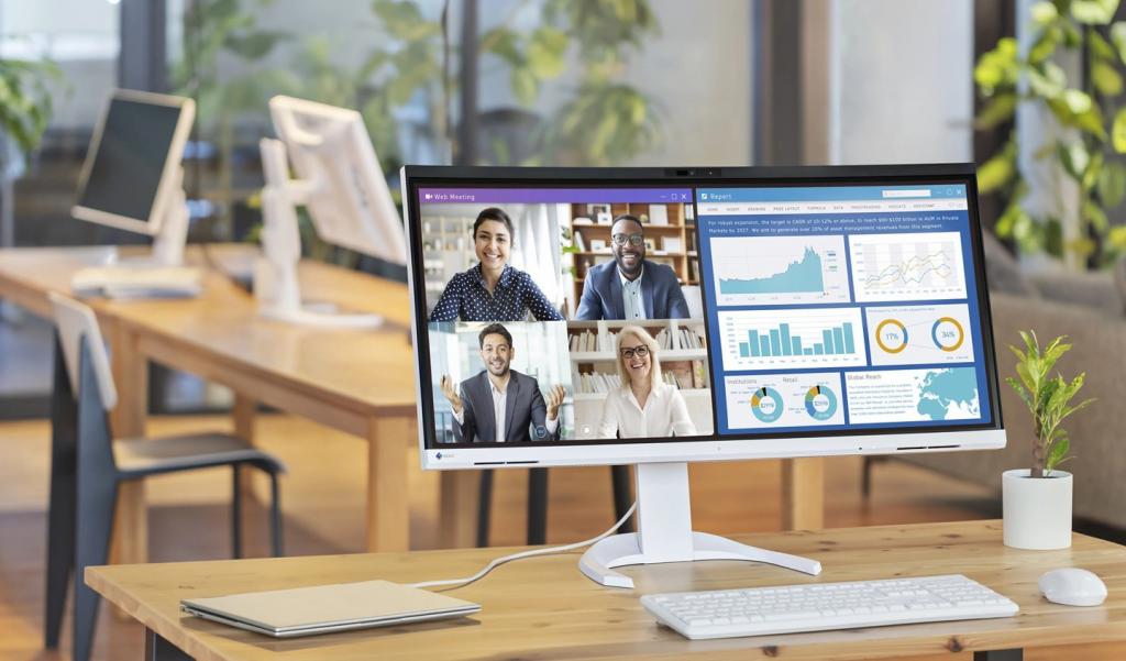 艺卓首款内置摄像头与麦克风的曲面显示器 EV3450XC