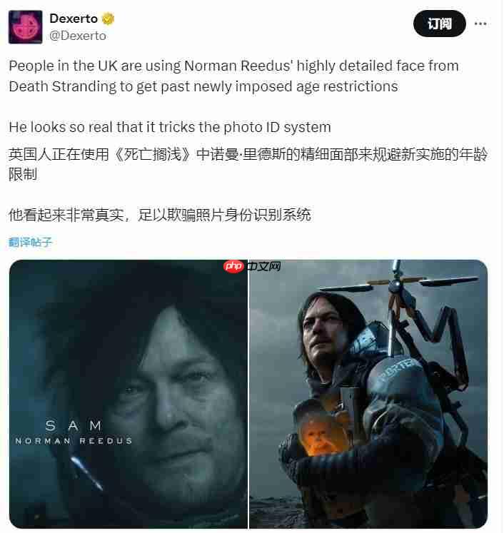 《死亡搁浅2》建模逼真 玩家用主角脸破解年龄限制