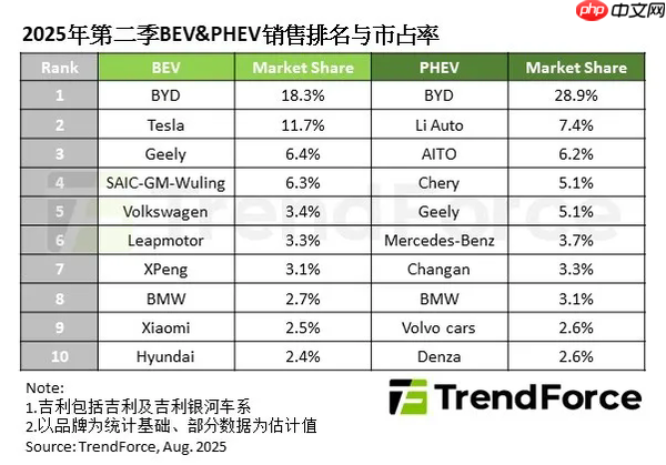 Q2全球纯电车型销量大增39%！特斯拉占11.7%排第二