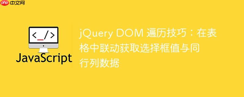 jQuery DOM 遍历技巧：在表格中联动获取选择框值与同行列数据