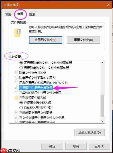 Win10系统如何在标题栏显示完整路径？