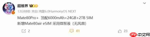 曝华为 Mate80 系列新增 Air 机型 支持 eSIM 采用微泵液