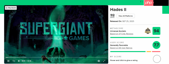 《哈迪斯2》M站玩家评分7.7分：超好玩 进步巨大！