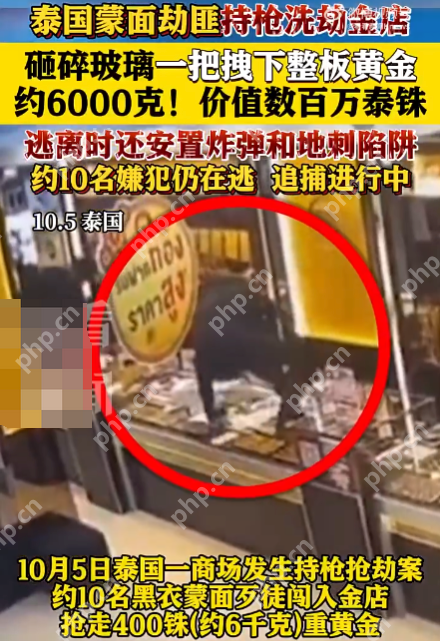 10月5日泰国10名蒙面劫匪持枪洗劫金店：黄金约6000克!价值数百万泰铢 ，嫌犯任在逃 - 创想鸟