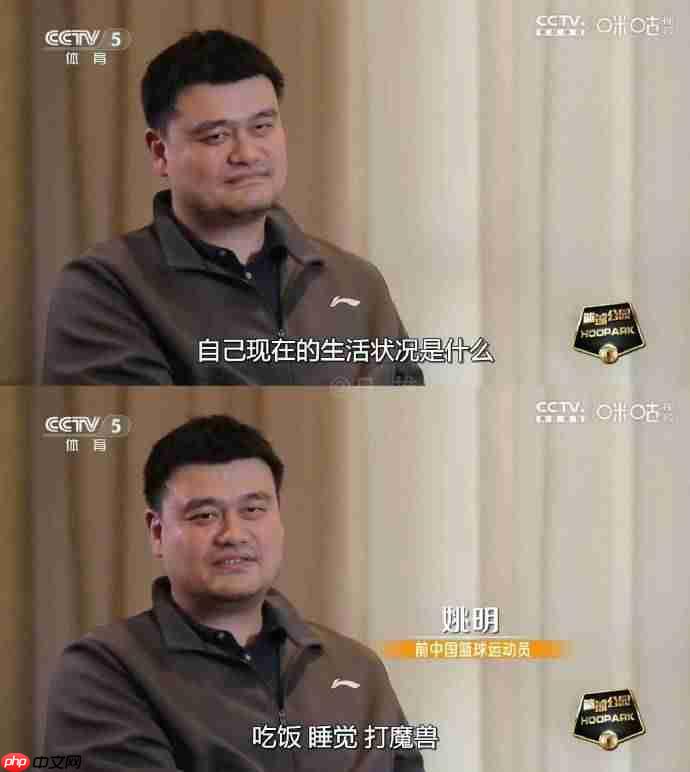 姚明谈近期状态：吃饭、睡觉、打魔兽