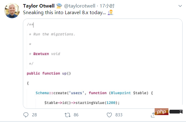 Laravel可以优雅的修改默认自增ID开始值了！