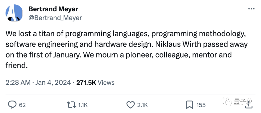 计算机科学巨擘Niklaus Wirth去世，编程界一代教父从Euler到Pascal陨落