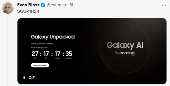 三星Galaxy S24系列发布会定于1月18日，重点推出AI功能