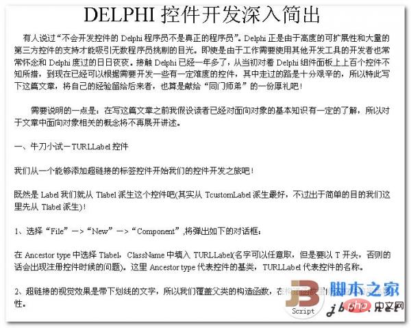 DELPHI控件开发深入简出 word文档 doc格式