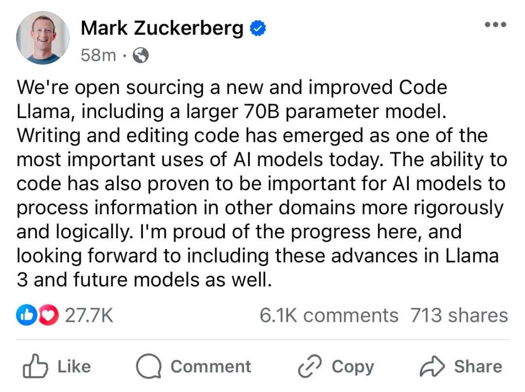 小扎官宣code llama重量级更新，新增70b版本，但还有能力限制