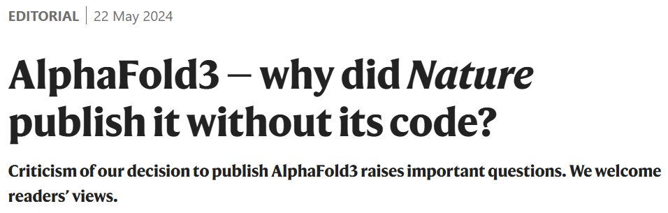 Nature回应：为什么在没有代码的情况下发布AlphaFold3？