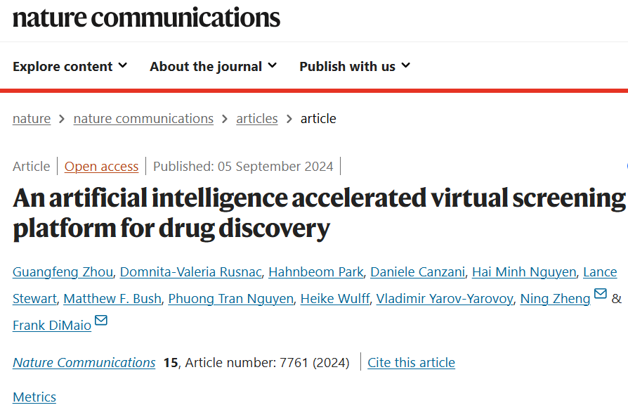 筛选数十亿化合物库，华盛顿大学药物AI虚拟筛选平台，登Nature子刊