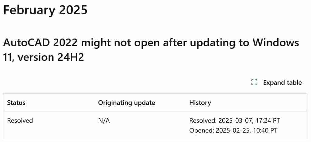 Autodesk 发布 AutoCAD 2022 更新，修复不兼容 Win11 24H2 的问