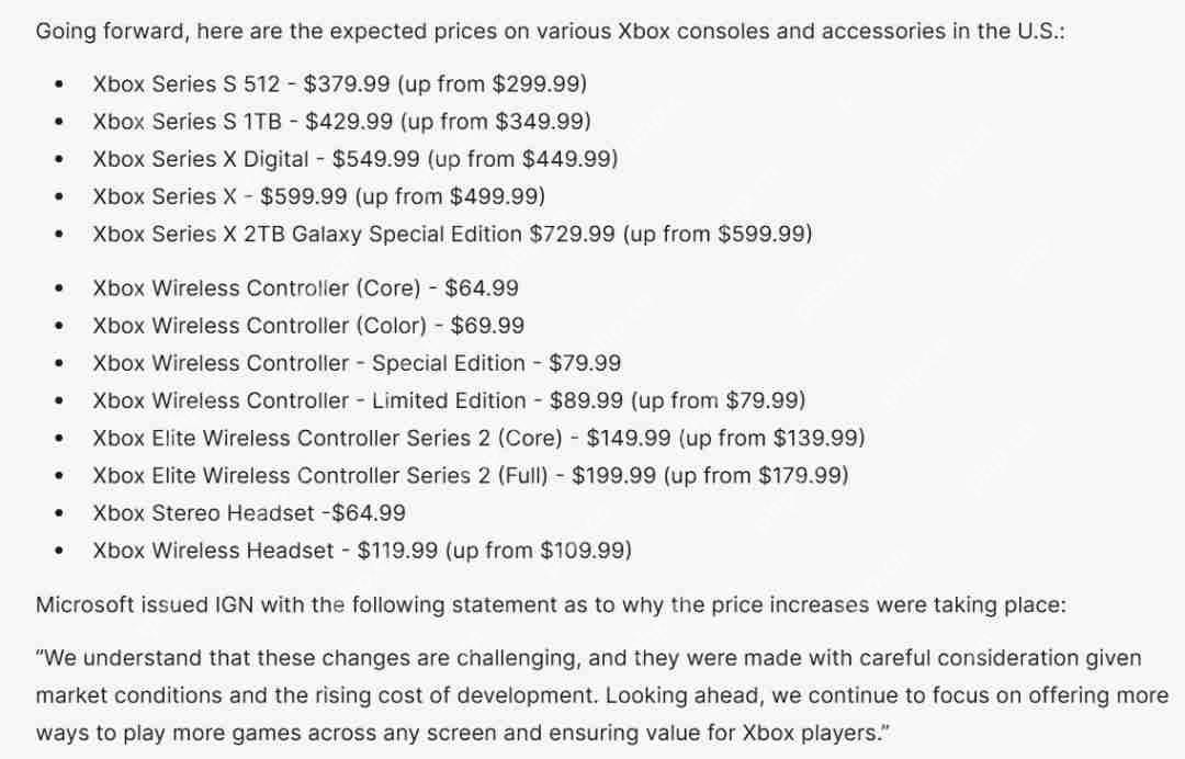 微软提高所有Xbox Series主机价格 Xbox游戏今年圣诞假涨价到80美元