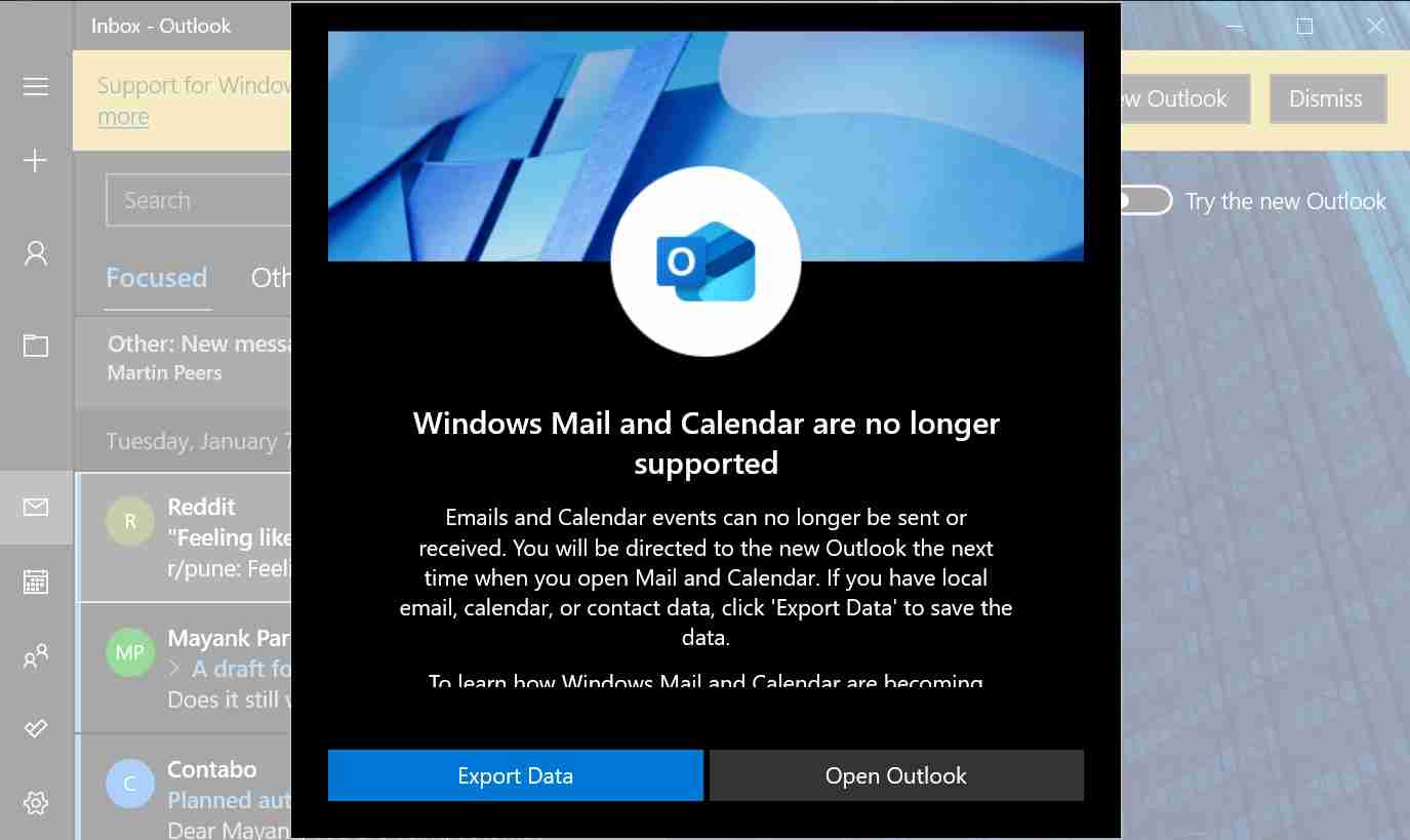 微软 Win11 原生邮件和日历已无法同步 Outlook、Hotmail 账号：