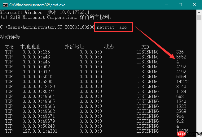 Win10 20H2系统如何使用cmd查看端口占用情况？