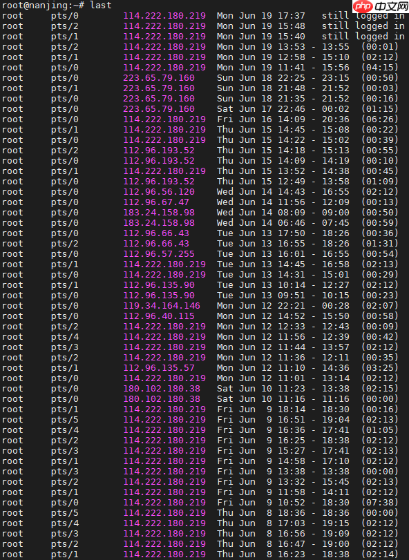如何在Linux上查找上次登录信息？