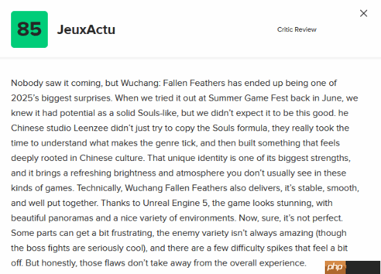 《明末：渊虚之羽》M站媒体评分略有下降 大部分评价均为值得一试