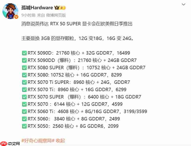 利好PC玩家！传RTX 50 Super系列今年Q4就发售